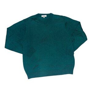 Men's Turnbury Blue/Green Extra Fine Merino Wool Long Sleeve Sweater Size Large